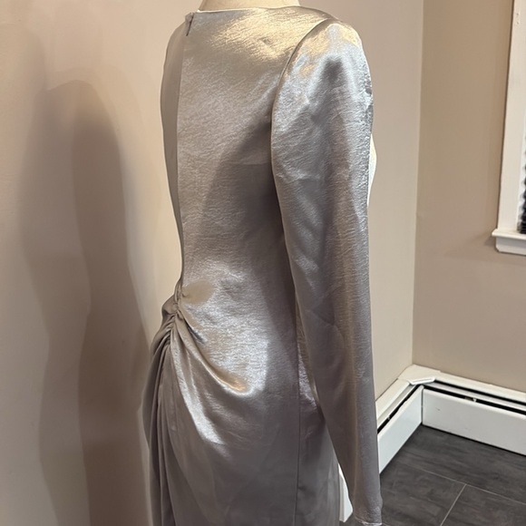 NEW Aidan Mattox evening gown maxi dress slit cut out silver formal wear - Picture 12 of 16